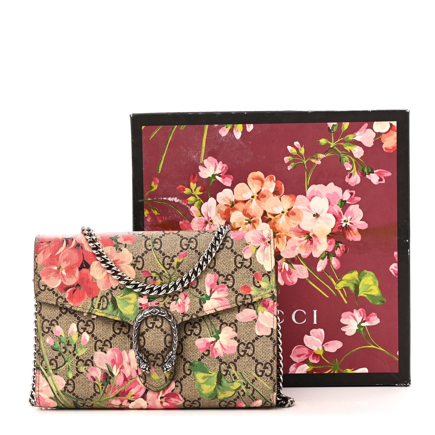 Gucci GG Supreme Monogram Blooms Mini Dionysus Chain Wallet Beige Multicolor Dry Rose 11 of 11
