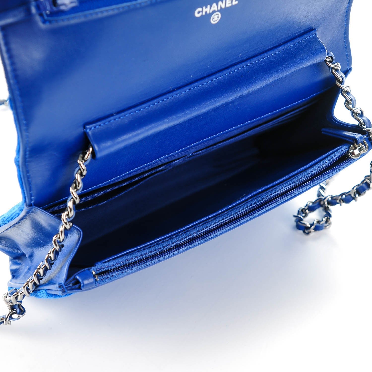 Chanel Jersey Quilted Reissue Wallet On Chain WOC Blue 6 of 8