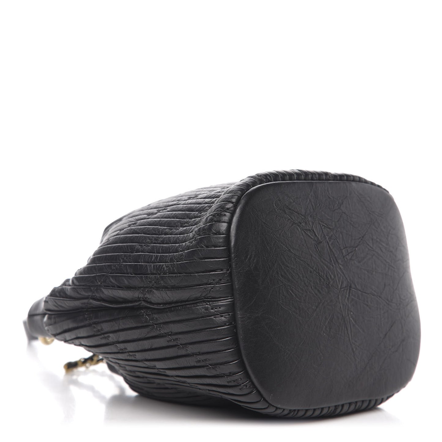 Iridescent Crumpled Calfskin Coco Pleats Small Drawstring Bag Black