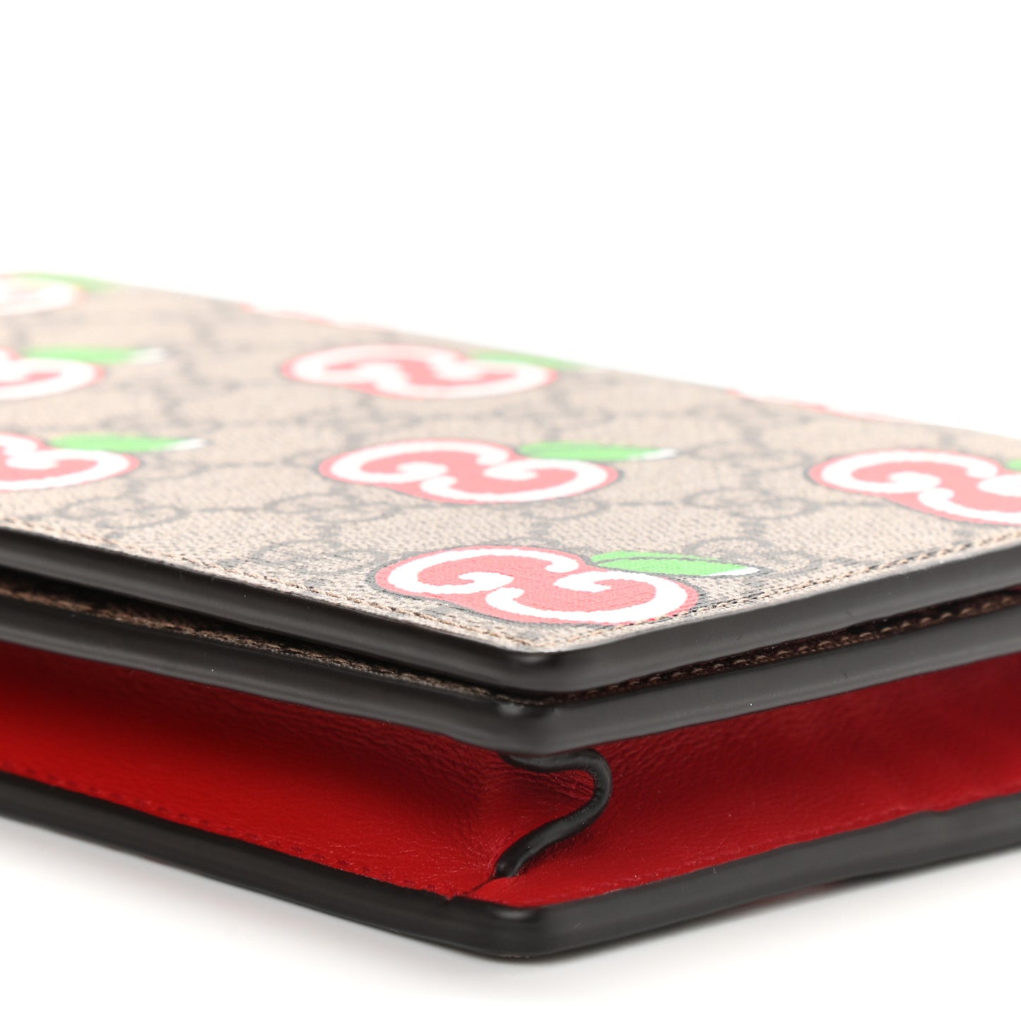 GG Supreme Monogram Apple Chain Wallet Beige Multicolor Lobster Red