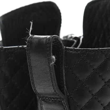 Chanel Calfskin Quilted Lace Up Combat Boots 39 Black 8 of 9