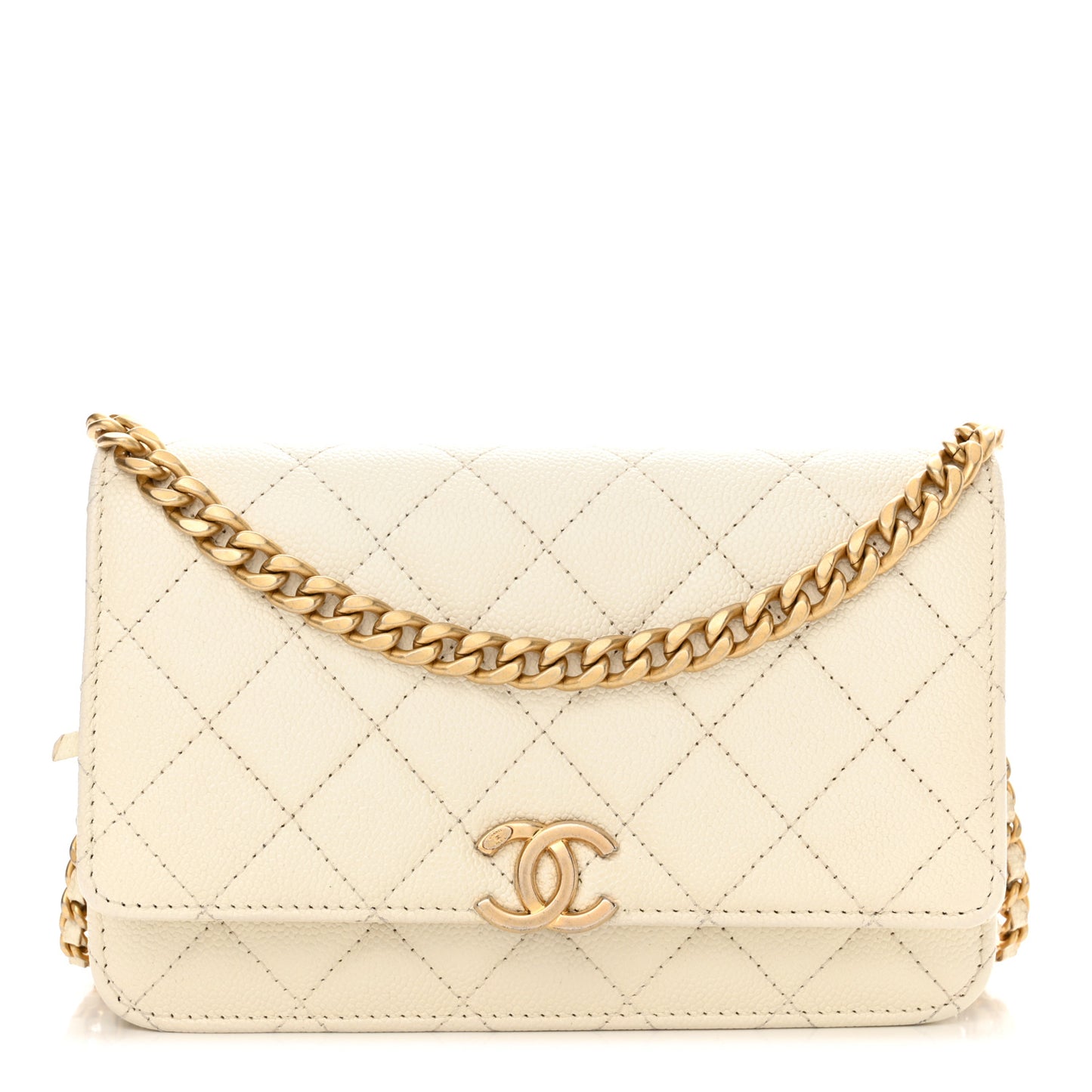 Shiny Caviar Quilted Chain Melody Wallet on Chain WOC White