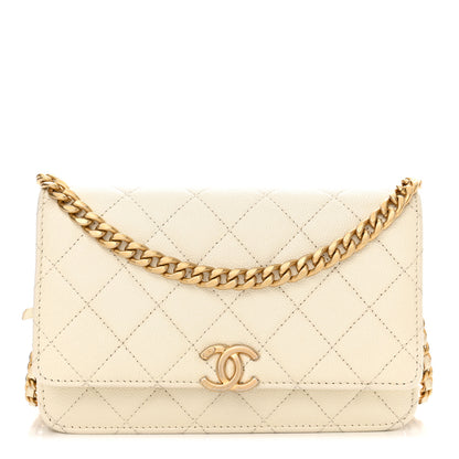 Chanel Shiny Caviar Quilted Chain Melody Wallet on Chain WOC White 1 of 14
