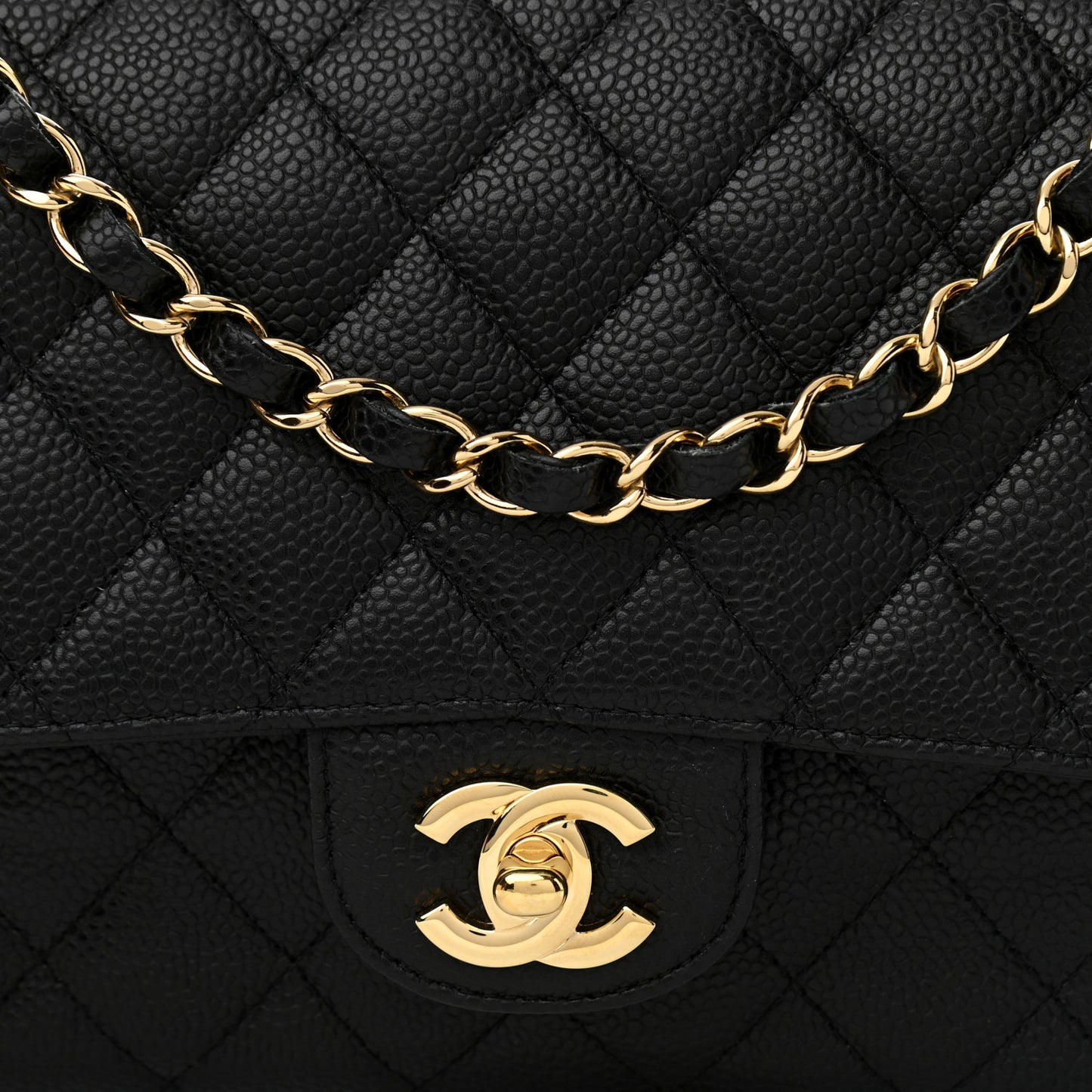 Caviar Quilted Medium Double Flap Black