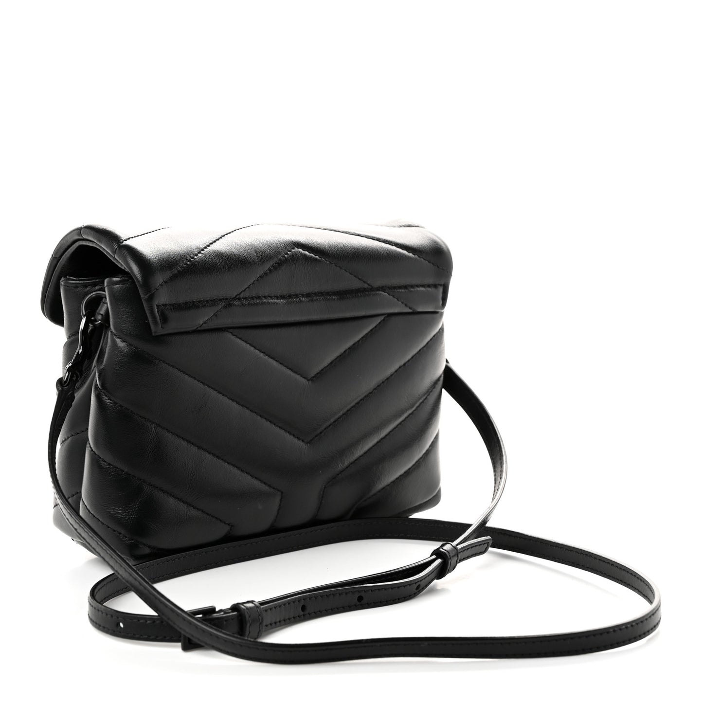 Calfskin Y Quilted Monogram Monochrome Toy Loulou Crossbody Bag Black