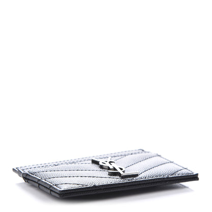 Saint Laurent Grain De Poudre Matelasse Chevron Monogram Credit Card Case Black 4 of 8