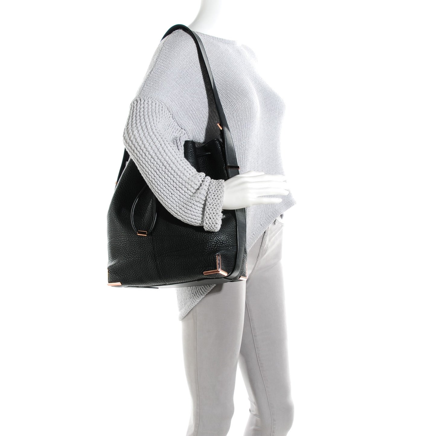 Pebbled Calfskin Prisma Drawstring Hobo Black Rose Gold Hardware
