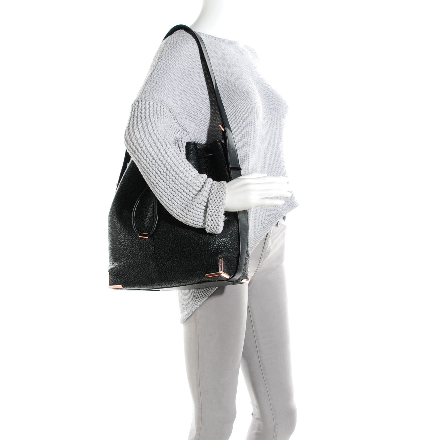 Alexander Wang Pebbled Calfskin Prisma Drawstring Hobo Black Rose Gold Hardware 2 of 7