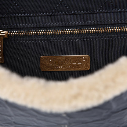 Chanel Crumpled Calfskin Shearling CC Flap Black Beige 5 of 8