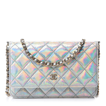 Chanel Iridescent Goatskin Quilted Wallet On Chain WOC Silver 1 of 12