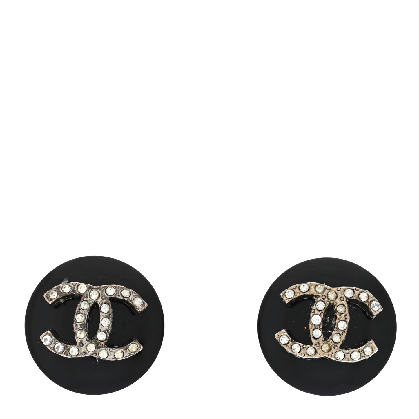Resin Crystal CC Round Clip On Earrings Black