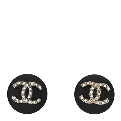 Chanel Resin Crystal CC Round Clip On Earrings Black 1 of 4