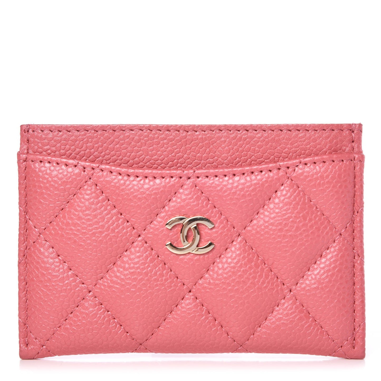 Metallic Caviar Quilted Card Holder Pink