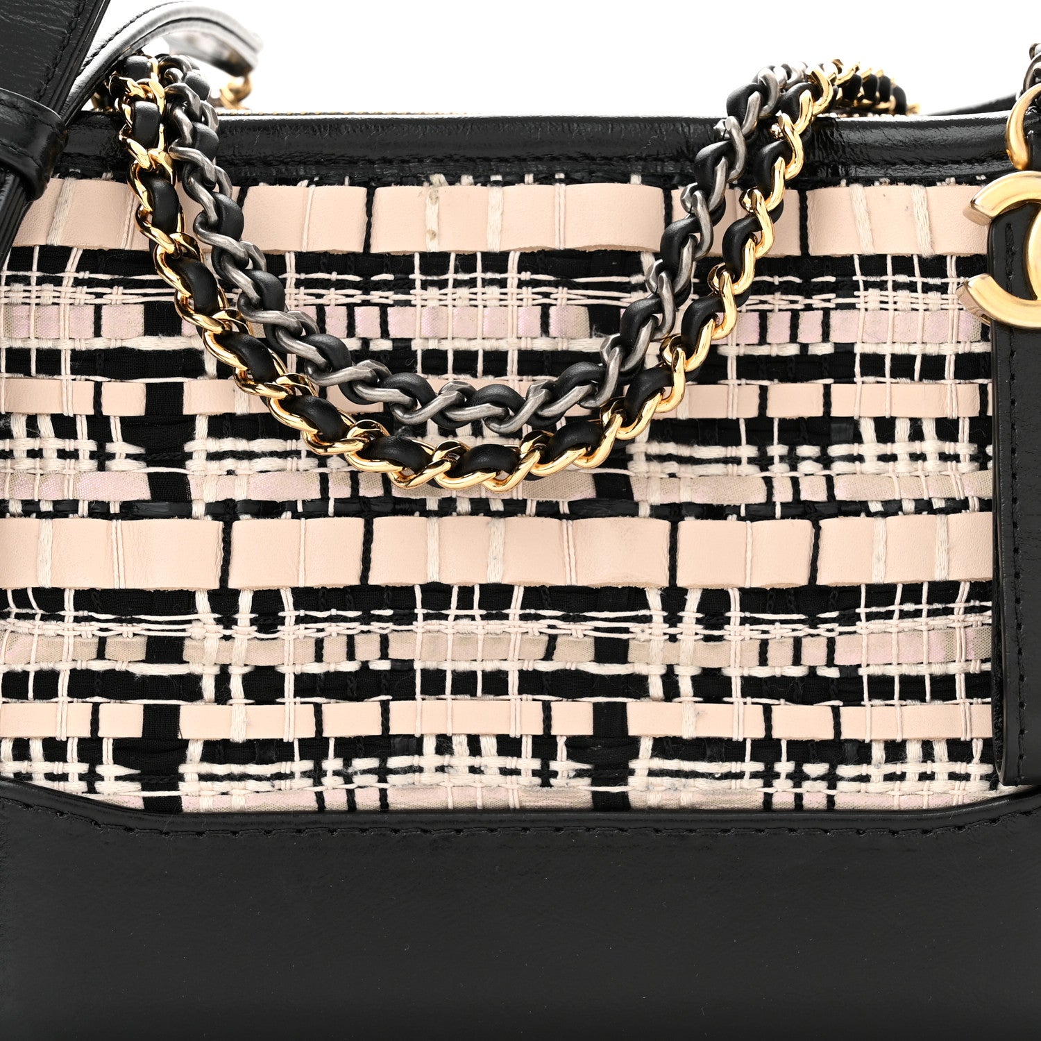 Chanel Tweed Calfskin Quilted Small Gabrielle Hobo Black Multicolor 7 of 10