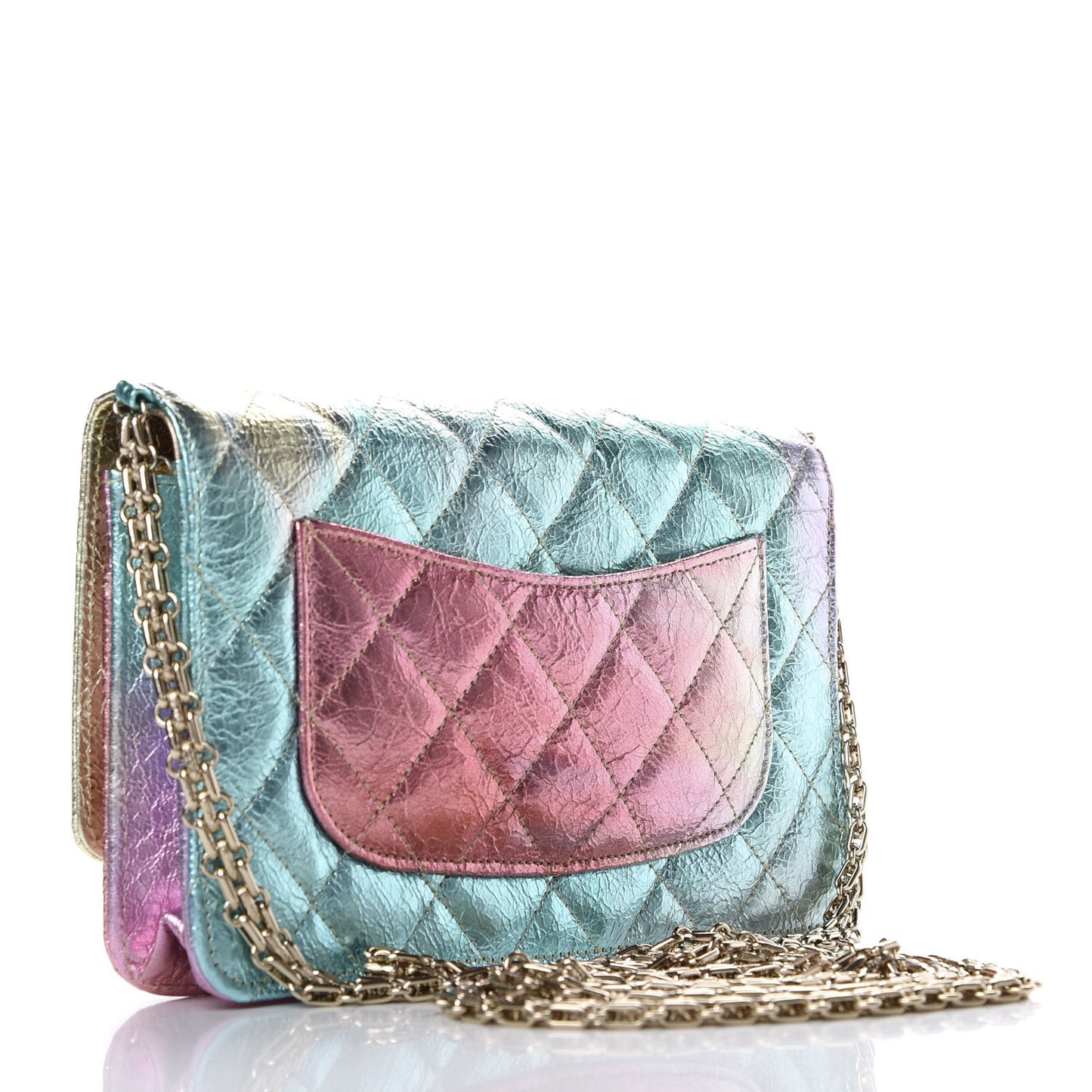 Metallic Goatskin Quilted 2.55 Reissue Wallet on Chain WOC Multicolor