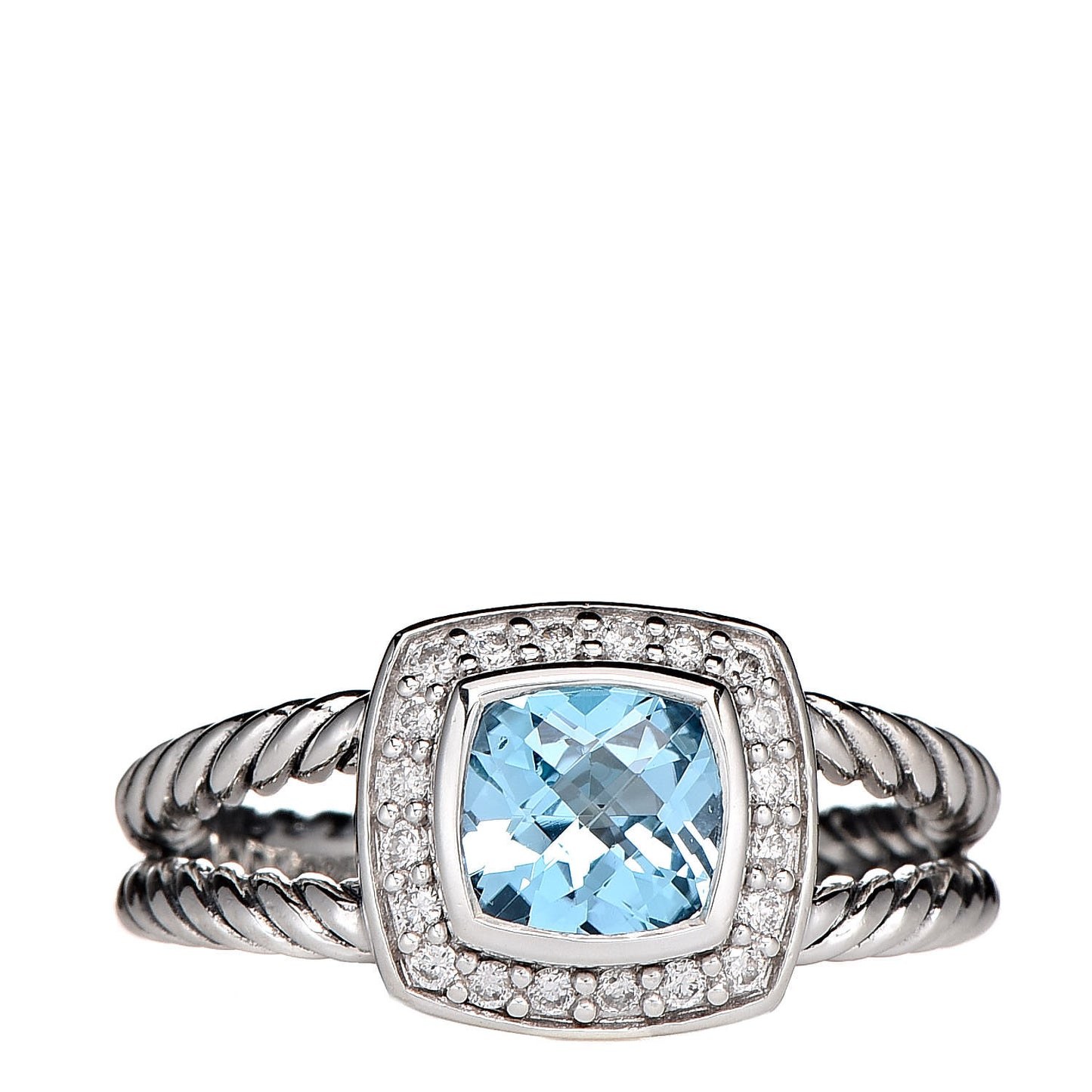 Sterling Silver Diamond Blue Topaz 7mm Petite Albion Ring 60 9