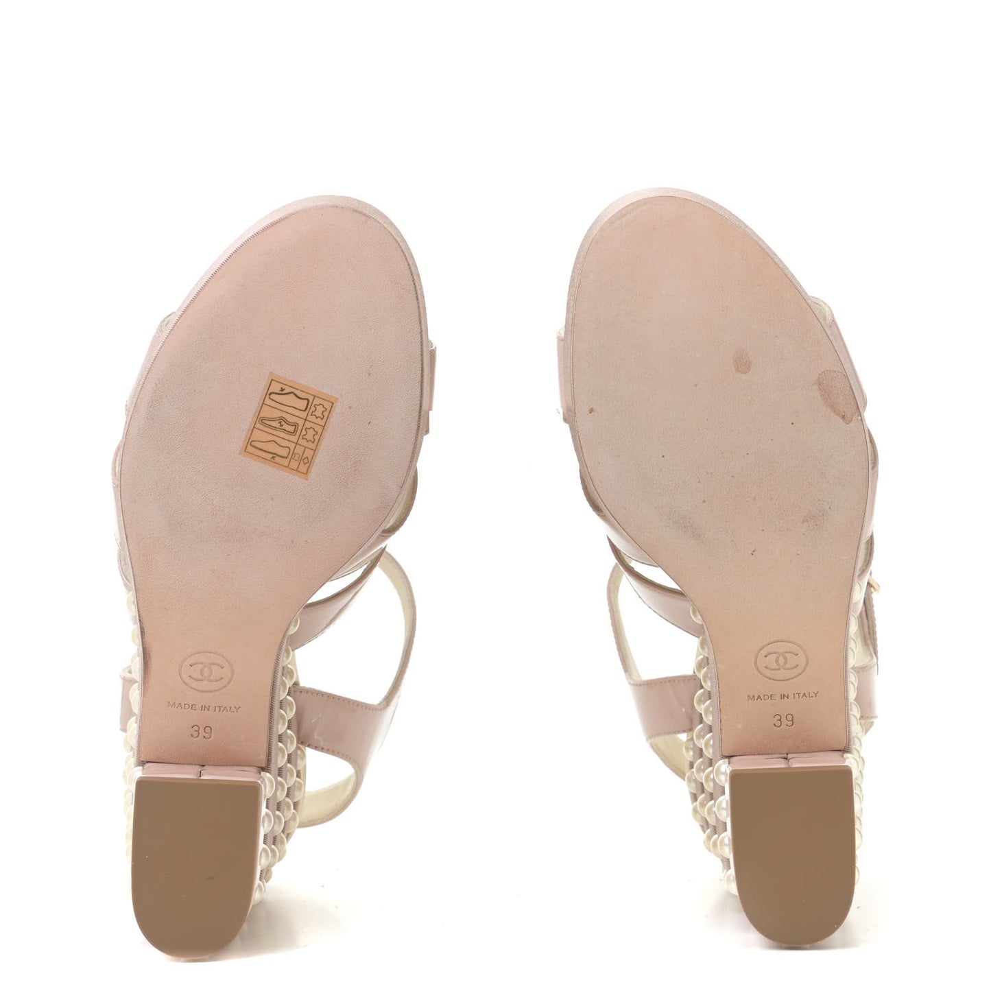 Patent Calfskin Pearl CC Wedge Sandals 39 Light Pink