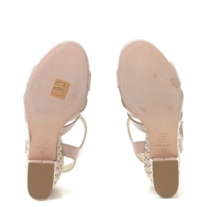 Chanel Patent Calfskin Pearl CC Wedge Sandals 39 Light Pink 6 of 14