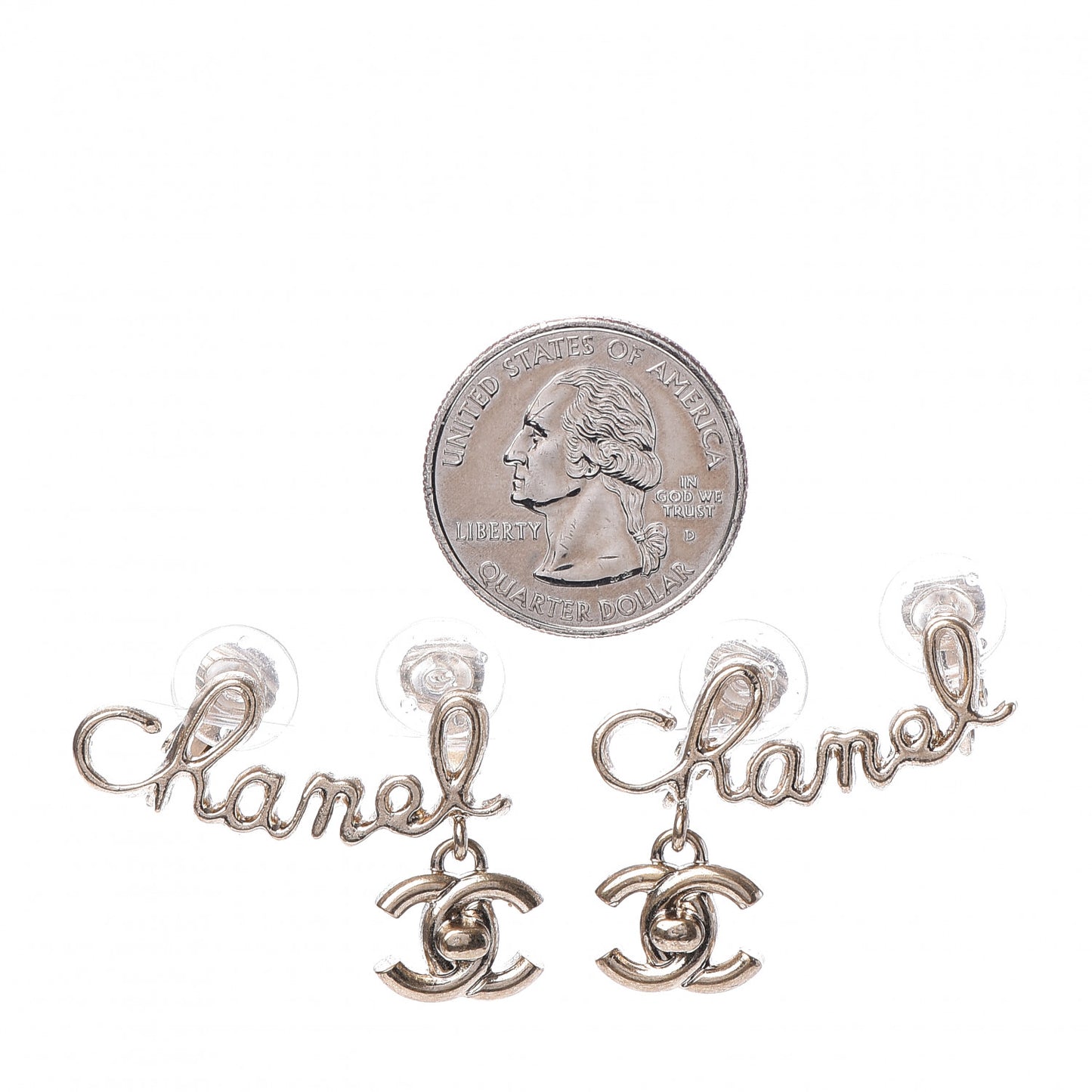 Metal CC Turnlock Climber Clip On Earrings Gold