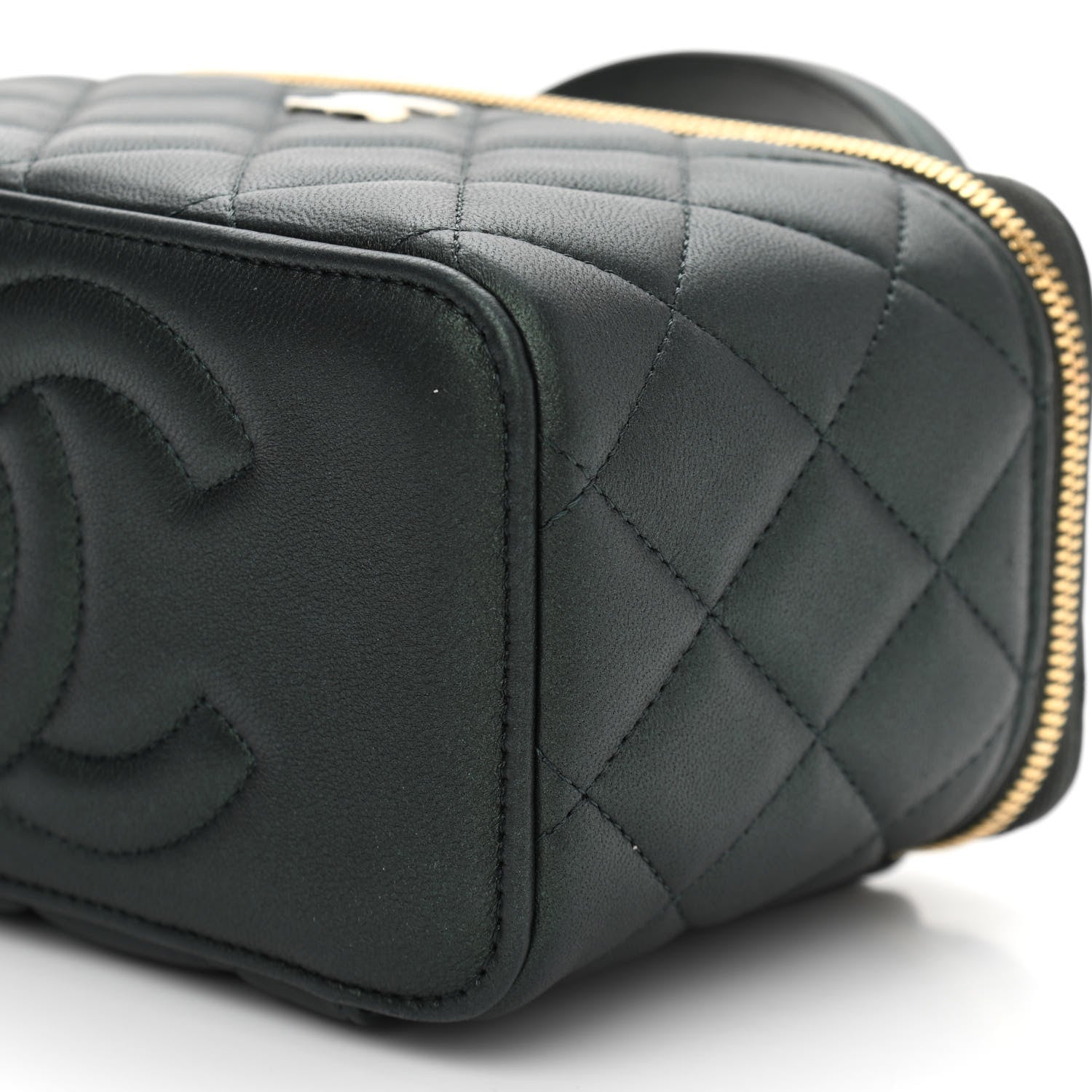 Chanel Iridescent Lambskin Quilted Small Top Handle Vanity Case With Chain Dark Green 11 of 12