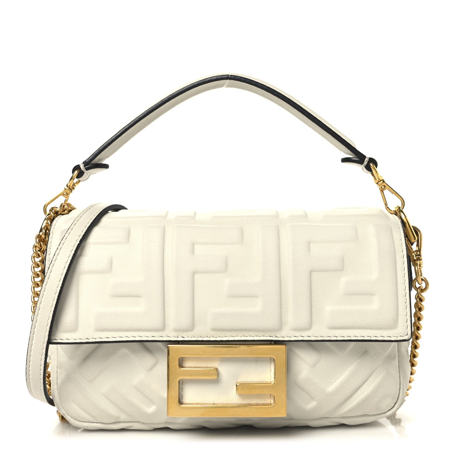 Fendi Nappa FF 1974 Embossed Mini Baguette White 1 of 12