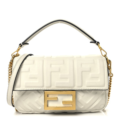 Fendi Nappa FF 1974 Embossed Mini Baguette White 1 of 12
