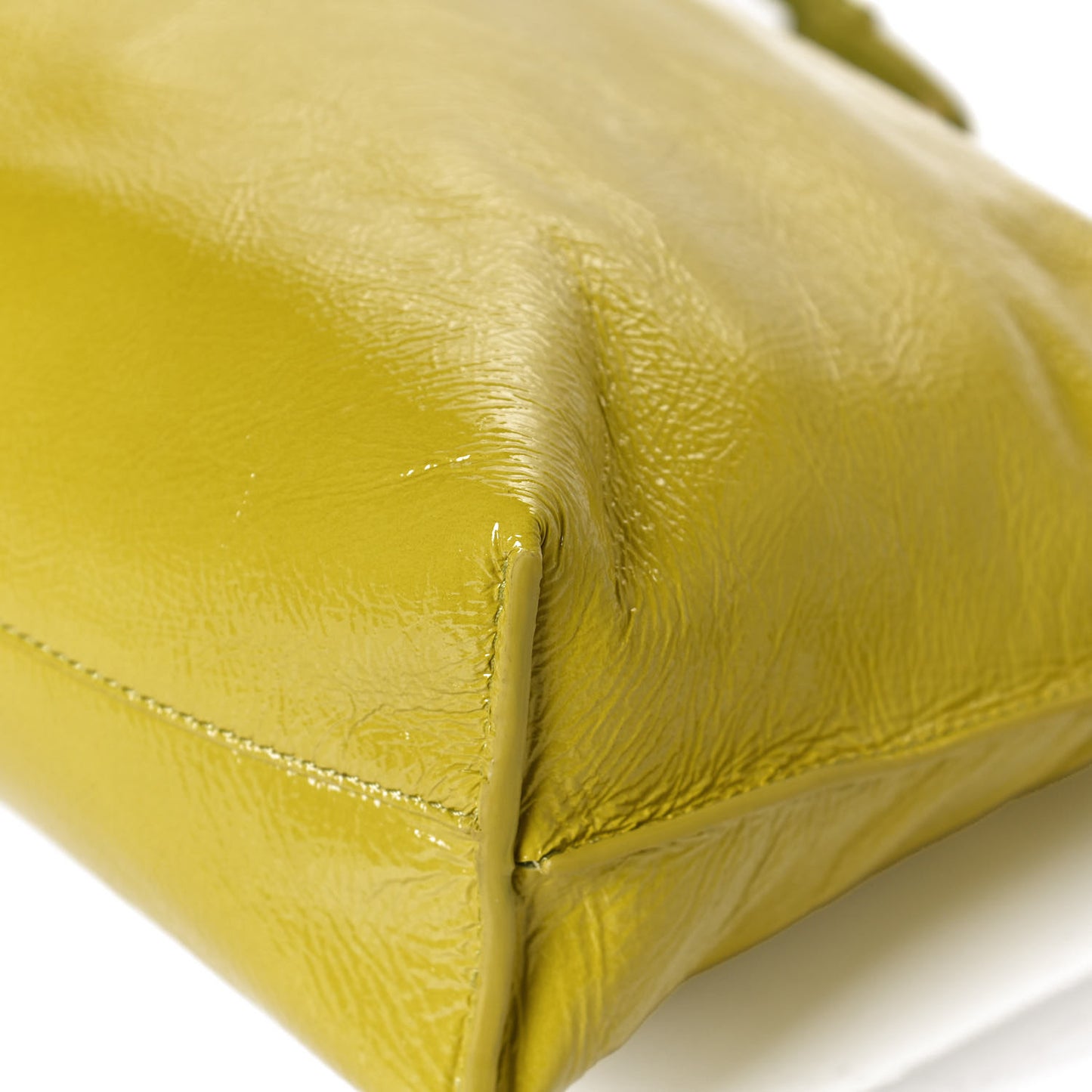 Crackle Patent Calfskin Small Flamenco Knot Bag Yellow