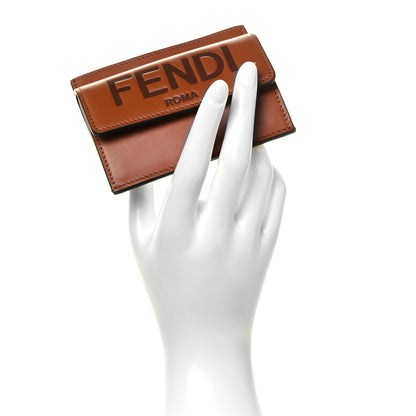 Fendi Vitello King Tamponato Logo Embossed Fold Over Card Holder Wallet Cuoio 15 of 19