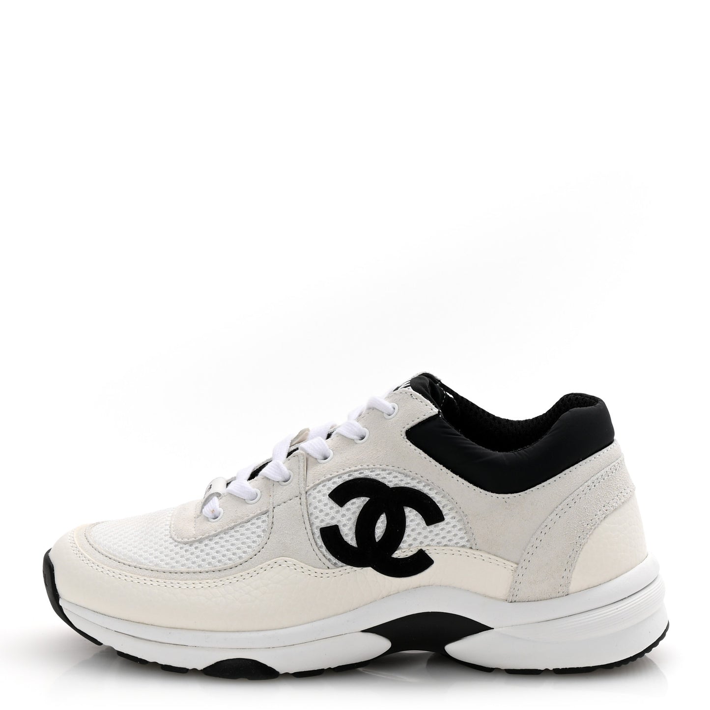 Mesh Suede Calfskin Grained Calfskin Womens CC Sneakers 37.5 White Black