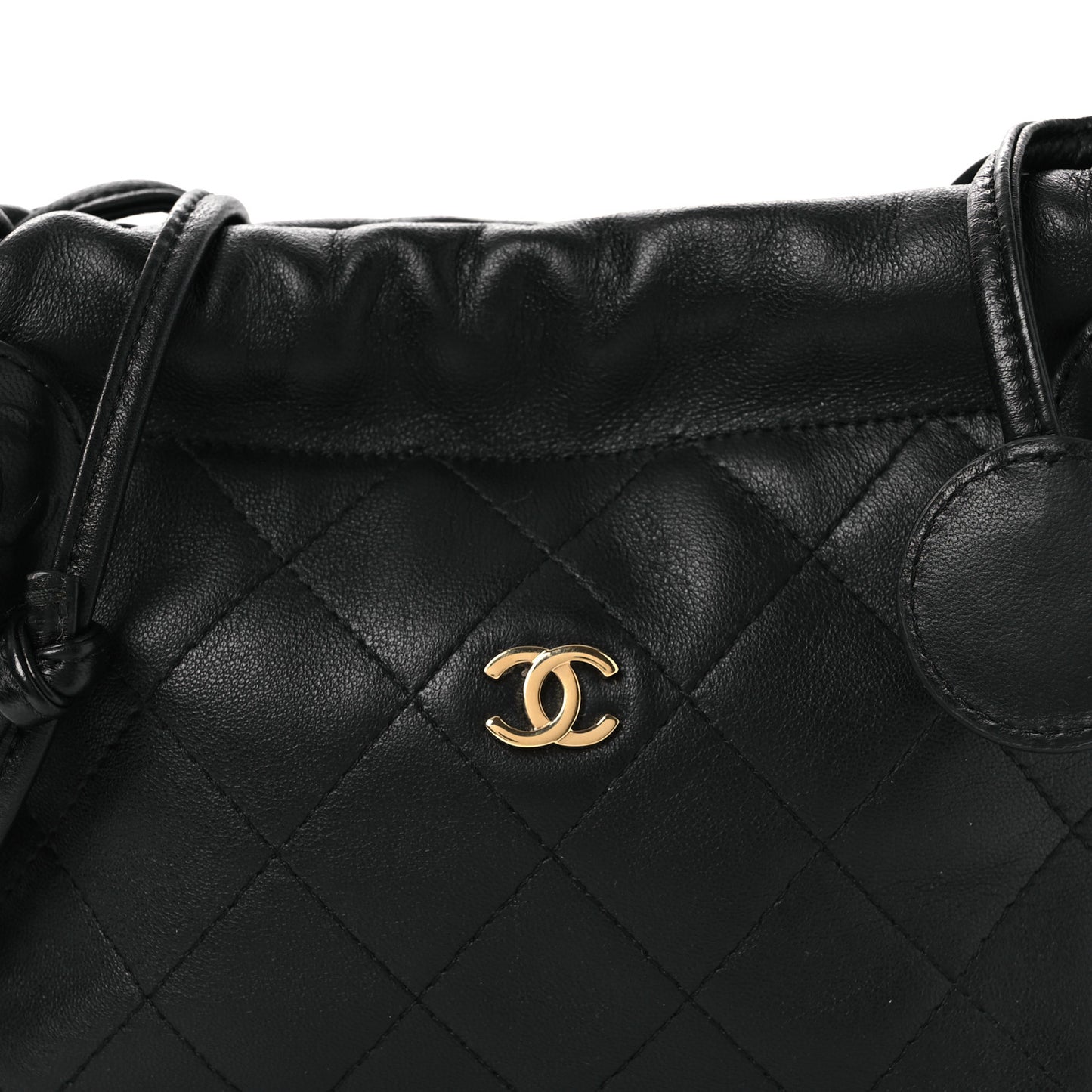 Lambskin Quilted Drawstring Clutch With Strap Black