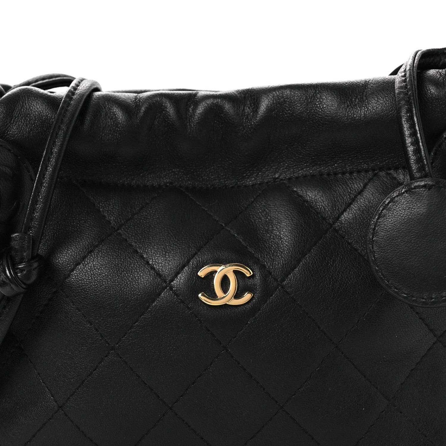 Chanel Lambskin Quilted Drawstring Clutch With Strap Black 8 of 12