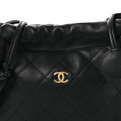 Chanel Lambskin Quilted Drawstring Clutch With Strap Black 8 of 12
