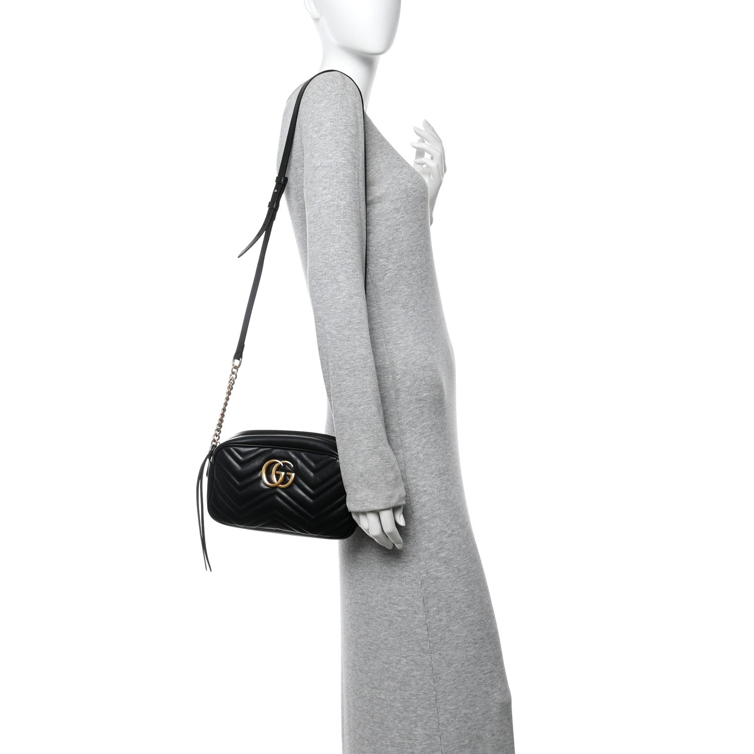Gucci Calfskin Matelasse Small GG Marmont Chain Shoulder Bag Black 2 of 11