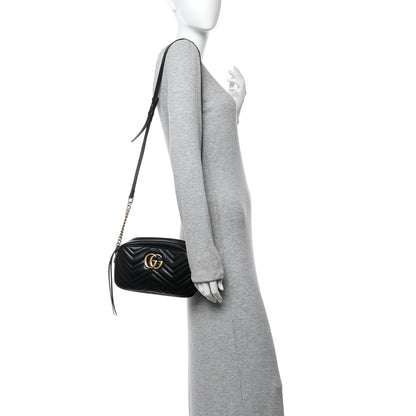 Gucci Calfskin Matelasse Small GG Marmont Chain Shoulder Bag Black 2 of 11