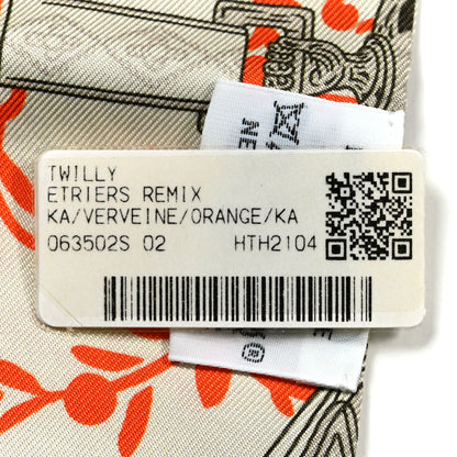 Hermes Silk Etriers Remix Twilly Verveine Orange Kaki 3 of 4