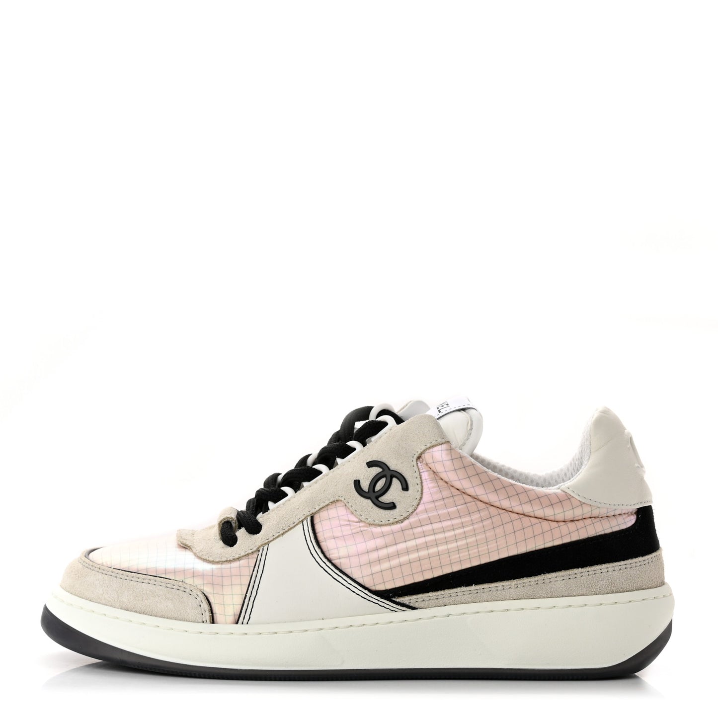 Suede Fabric Calfskin Womens CC Sneakers 37.5 Pink Gray White