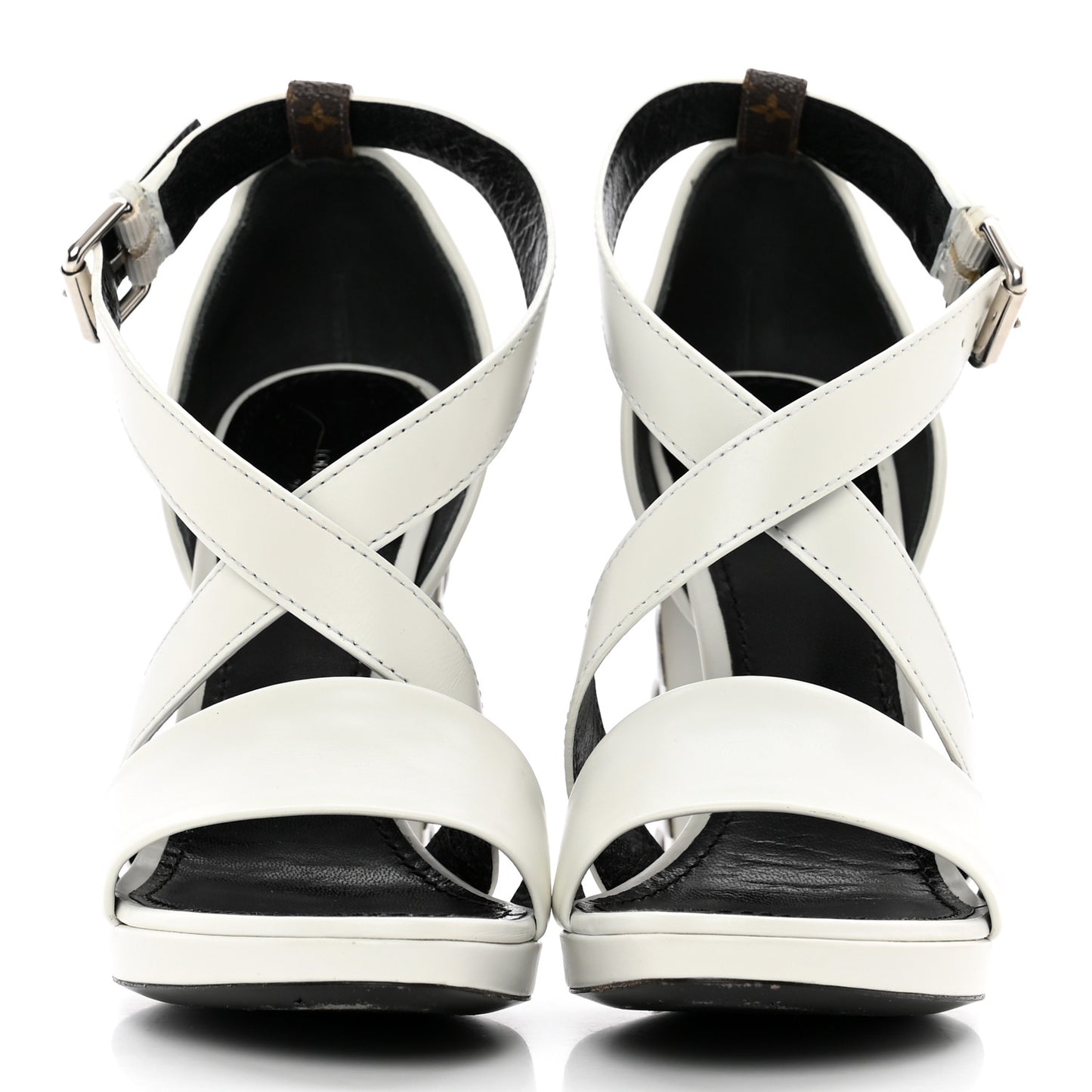 Calfskin Monogram Damier Tressage Matchmake Cross Sandals 37.5 White