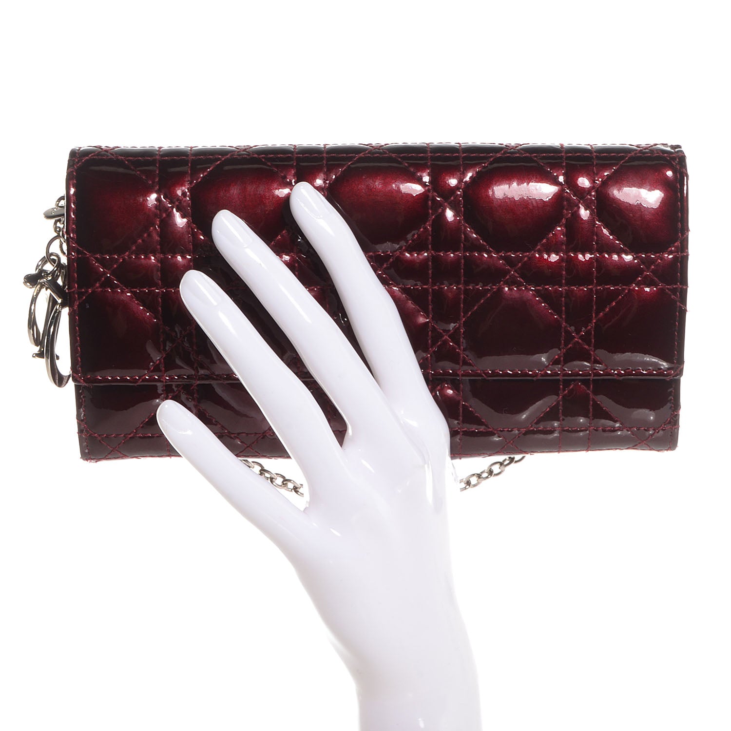 Christian Dior Patent Cannage Rendez-vous Chain Wallet Bordeaux 2 of 6