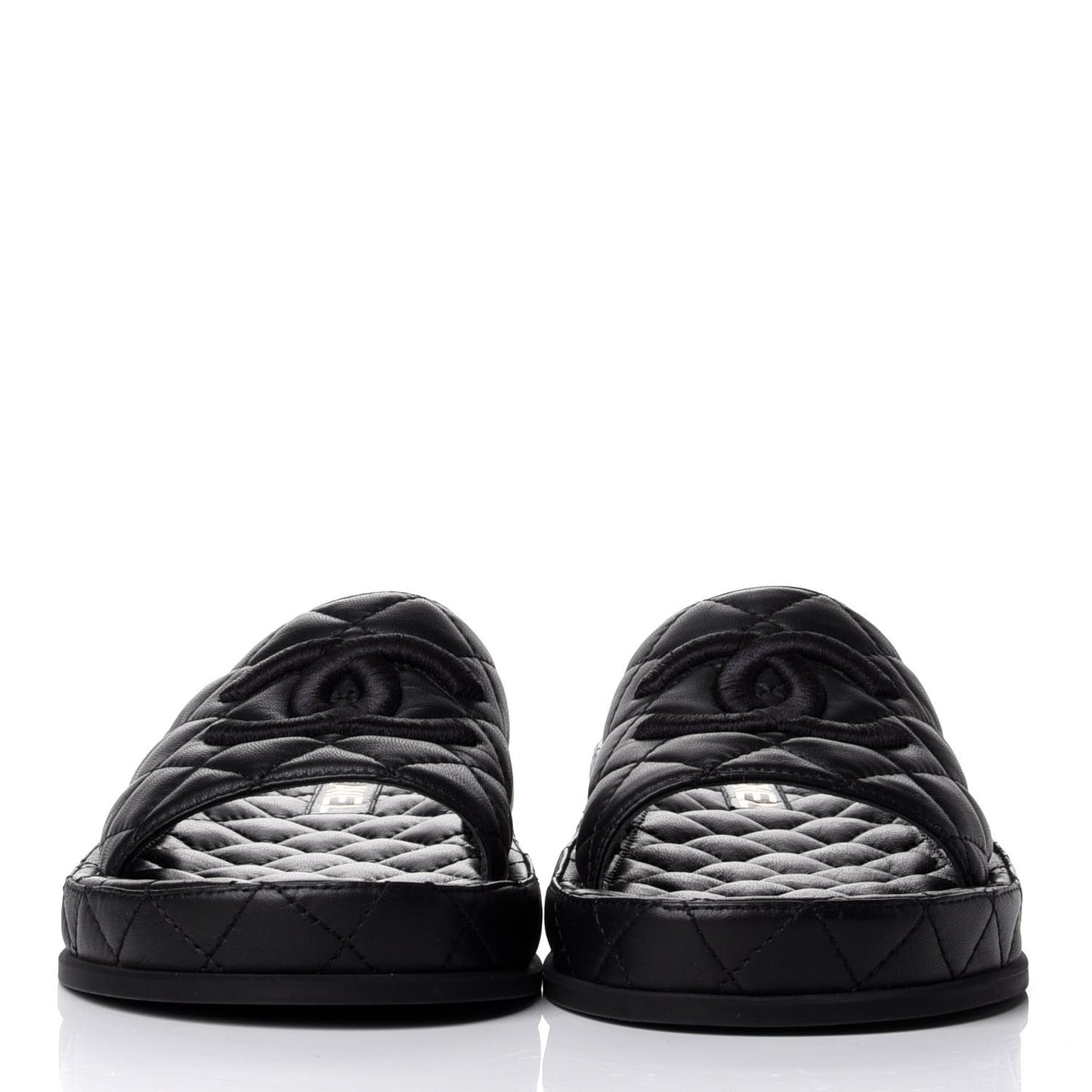 Lambskin Quilted CC Mules Sandals 38 Black