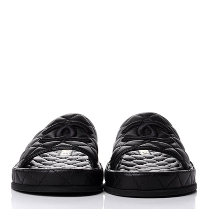 Chanel Lambskin Quilted CC Mules Sandals 38 Black 2 of 11