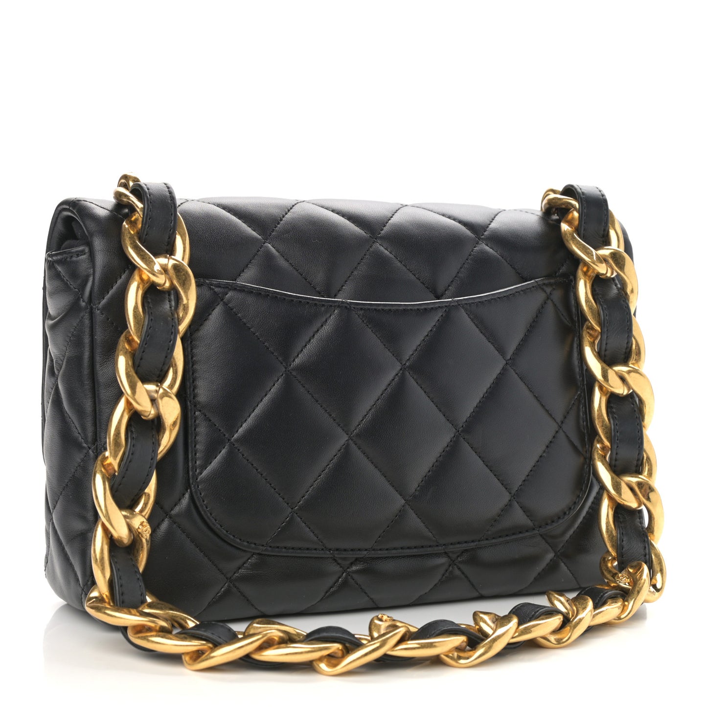 Lambskin Quilted Large CC Funky Town Flap Black