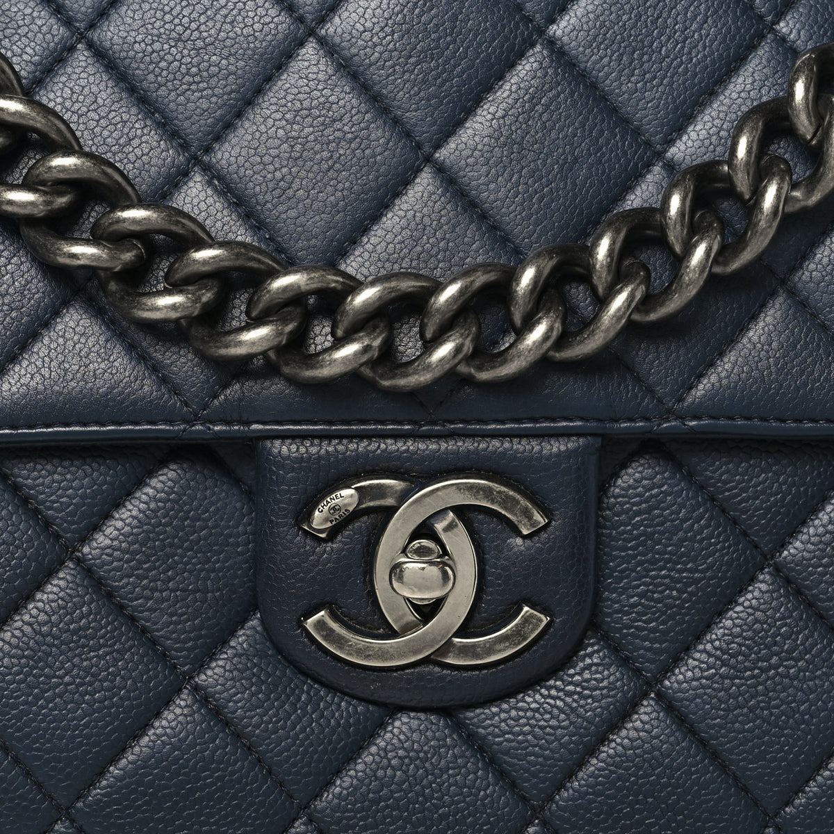 Caviar Quilted Large Retro Class Flap  Navy
