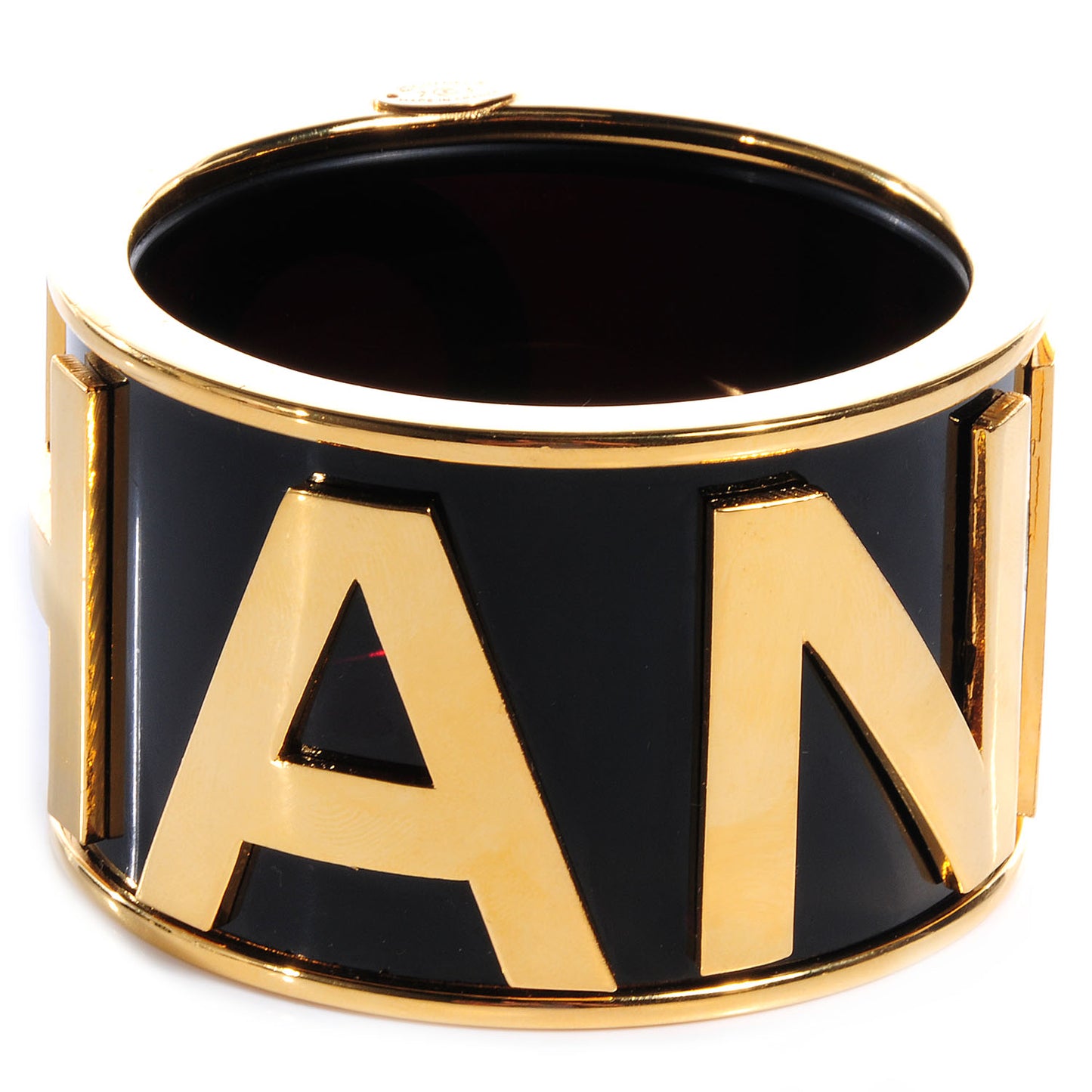 Resin Logo Wide Bangle Black Gold