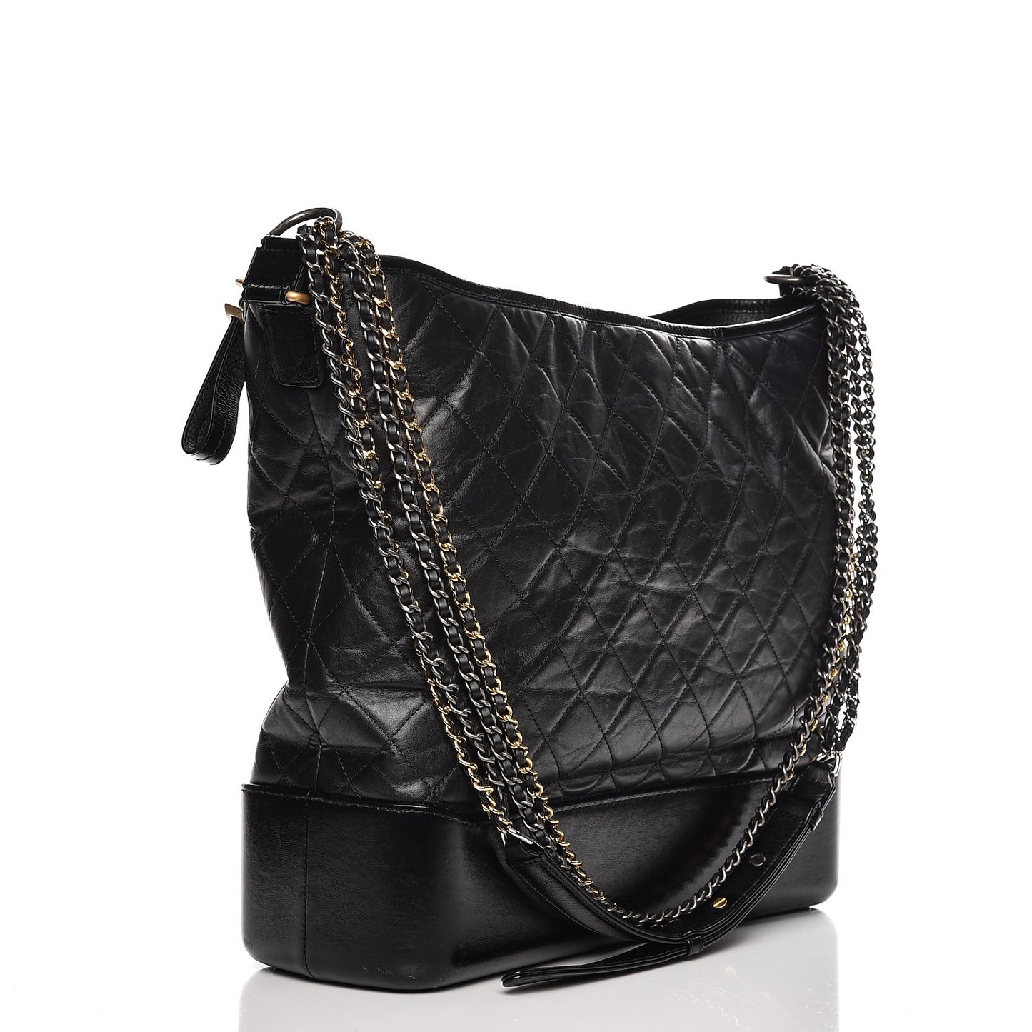 Aged Calfskin Quilted Large Gabrielle Hobo Black