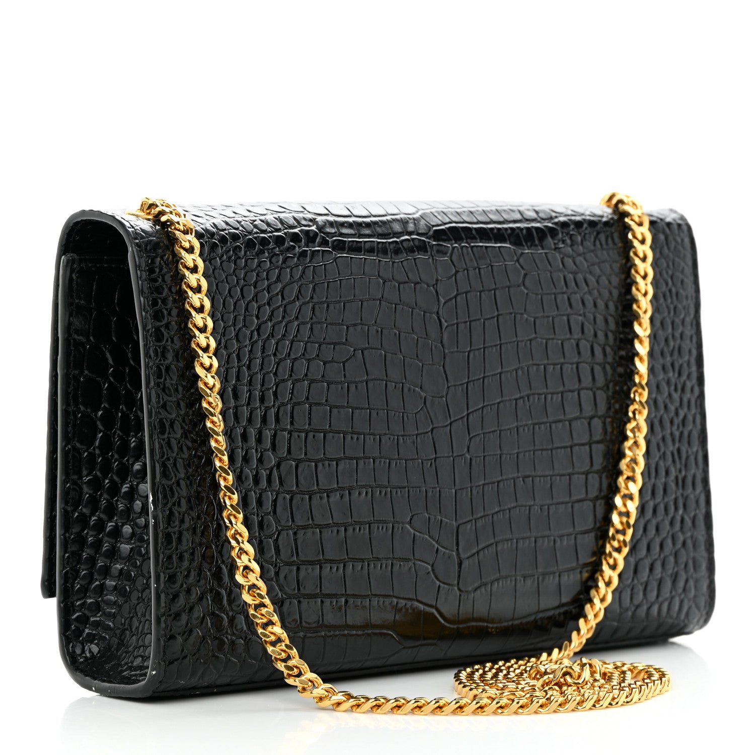 Saint Laurent Calfskin Crocodile Embossed Medium Classic Monogram Kate Tassel Satchel Black 3 of 13