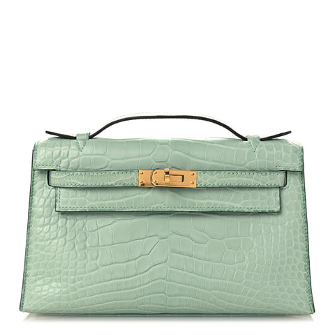 Matte Alligator Kelly Pochette Vert D'eau