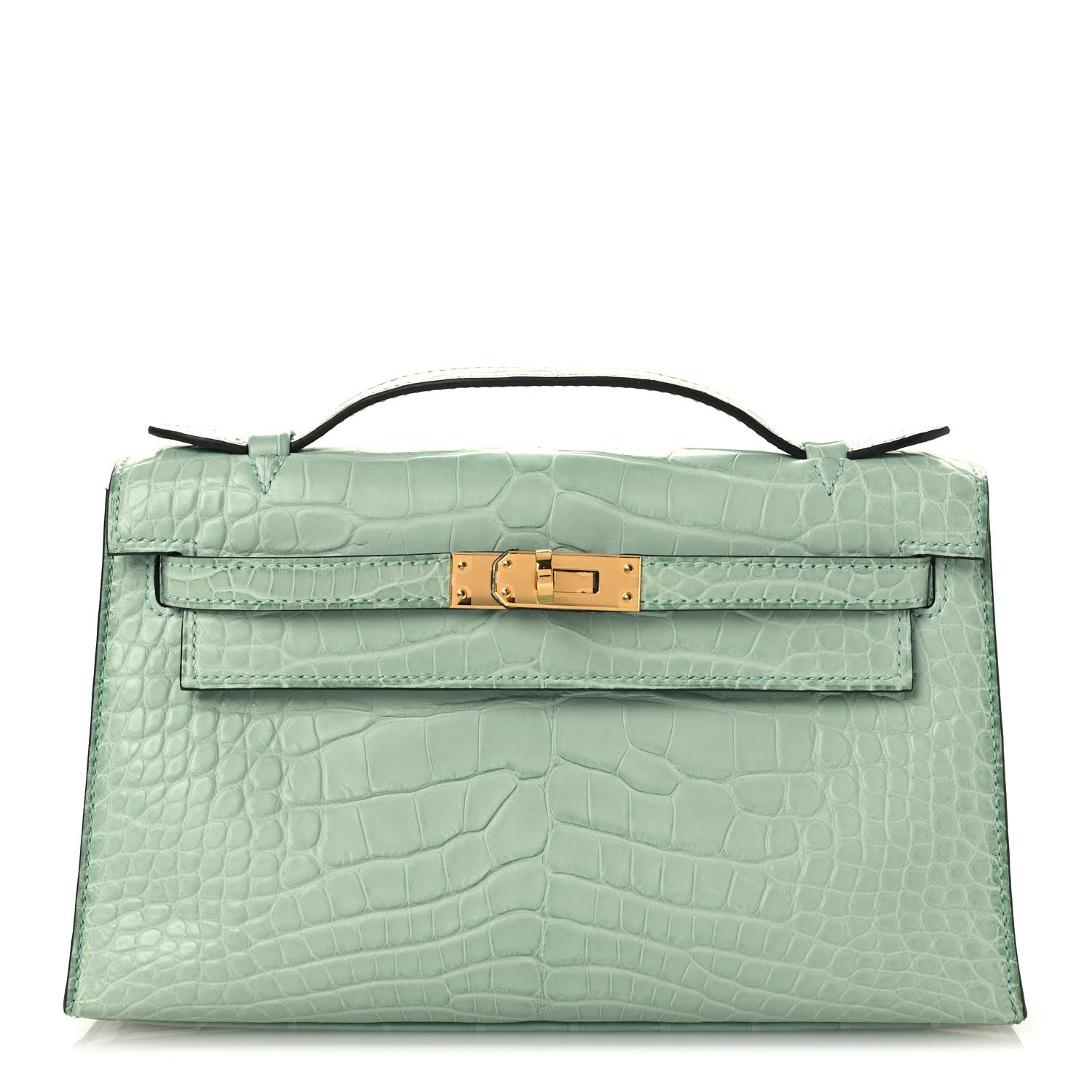 Hermes Matte Alligator Kelly Pochette Vert D'eau 1 of 12