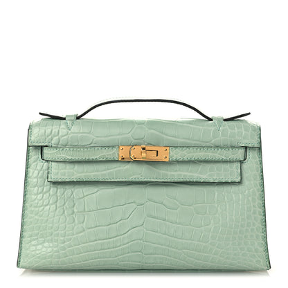Hermes Matte Alligator Kelly Pochette Vert D'eau 1 of 12