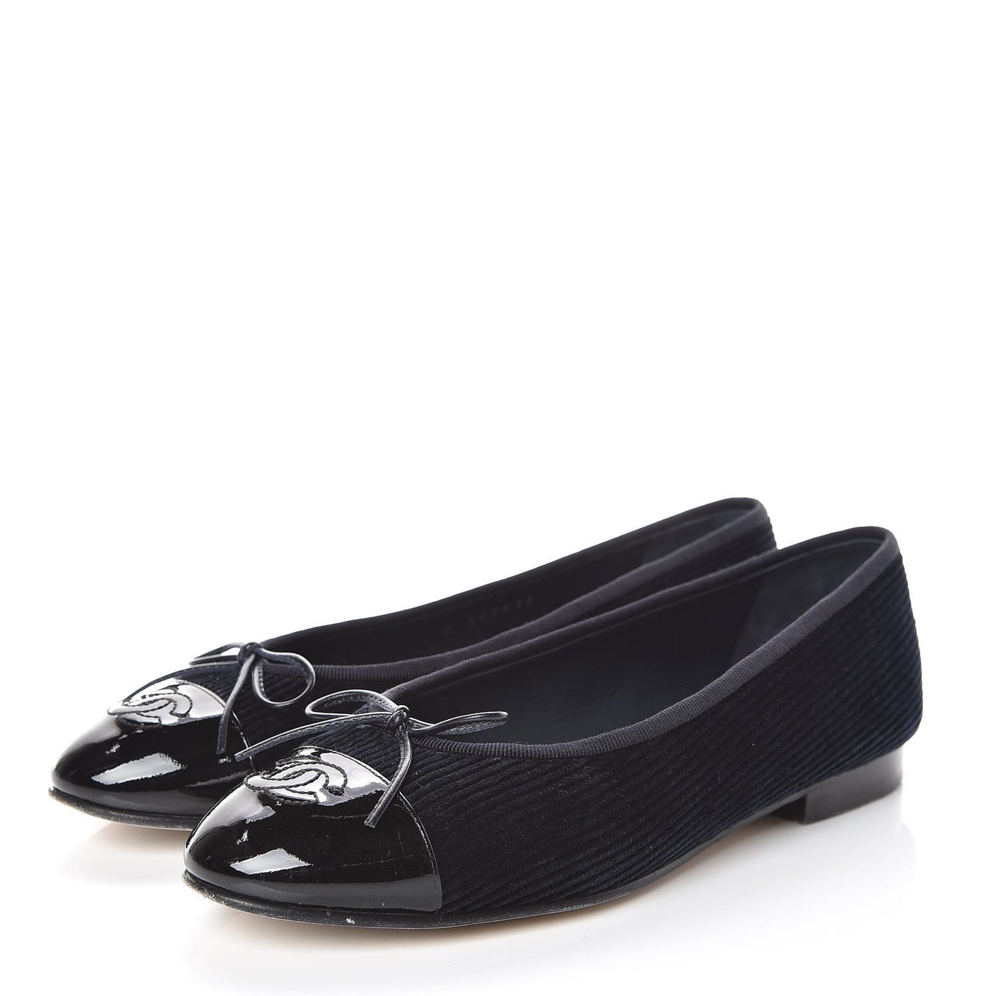 Velvet Patent Calfskin Cap Toe Ballerina Flats 37.5 Navy Black