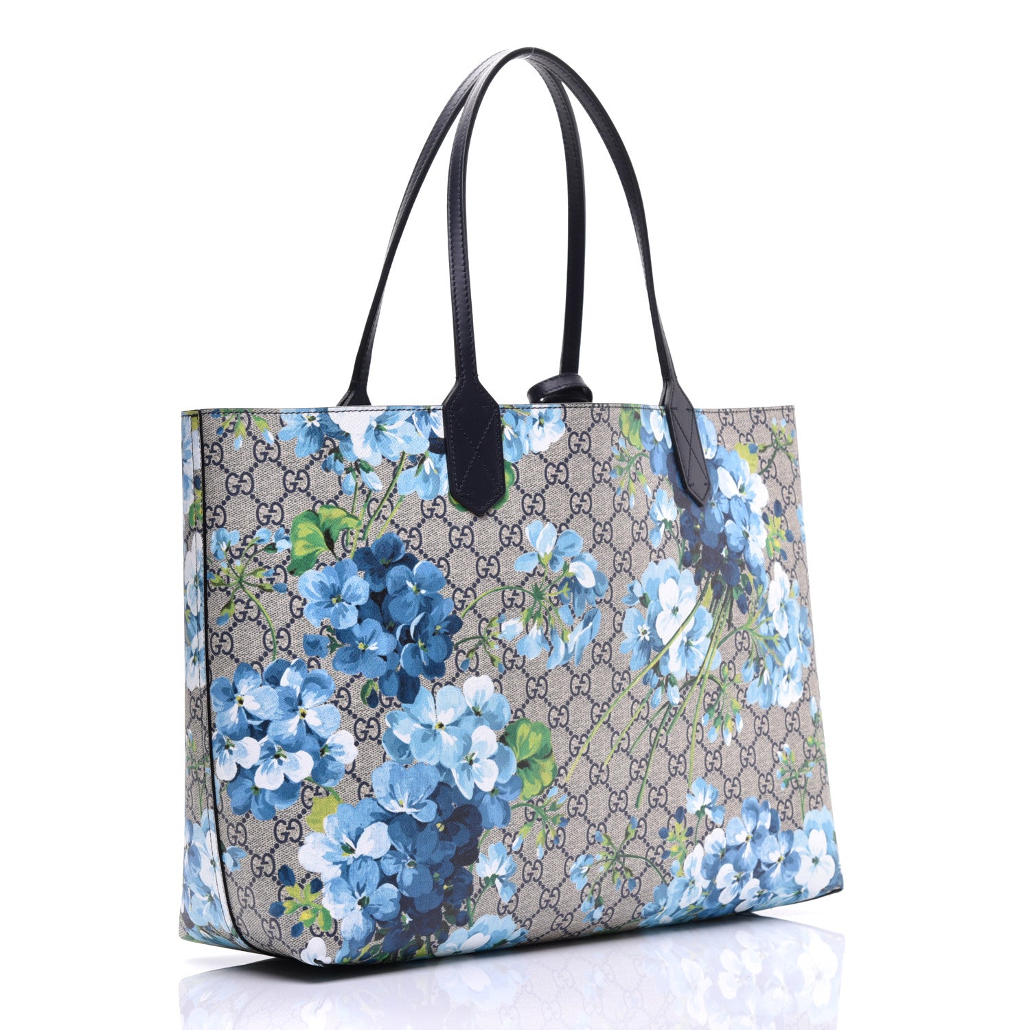 Gucci GG Supreme Monogram Blooms Medium Reversible Tote Beige Blue Navy 5 of 16